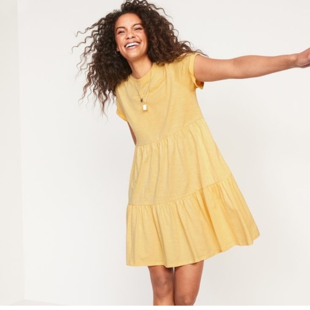 NWT Old Navy Yellow Tiered Dress Sz L